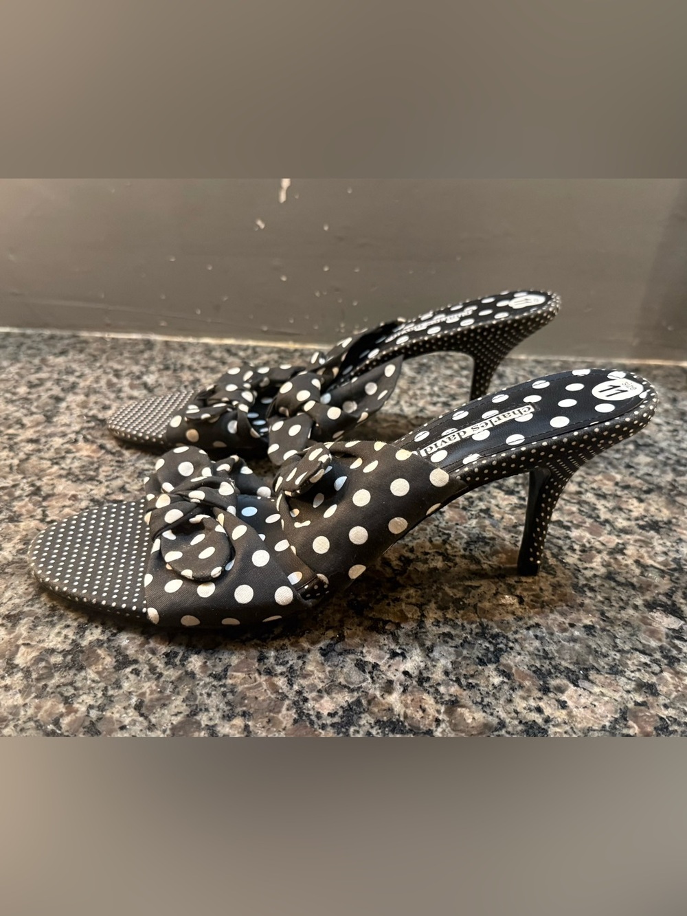 Charles David Black & White Polka Dot Knot-Front Heeled Sandals Size 11